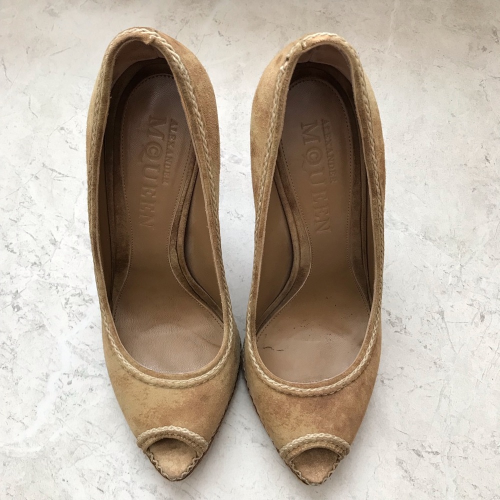 Alexander McQueen || Suede Peep Toe Heels Size 39 - Picture 2 of 8